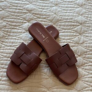 All Black Brown Leather Slides